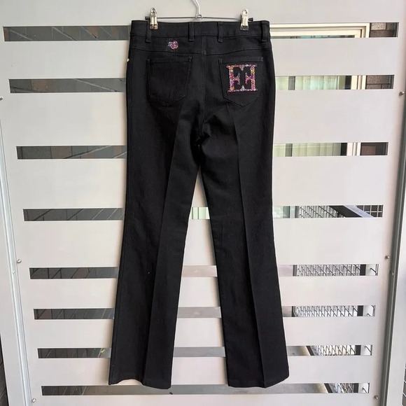 Escada Black Bootcut Embroidered Denim Jeans Size 38 - Picture 4 of 10